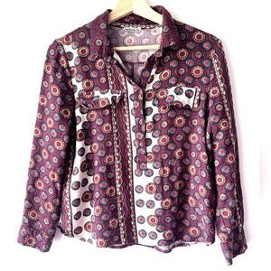 NATURA anthropology Womens Blouse print boho chic Long sleeve viscose S